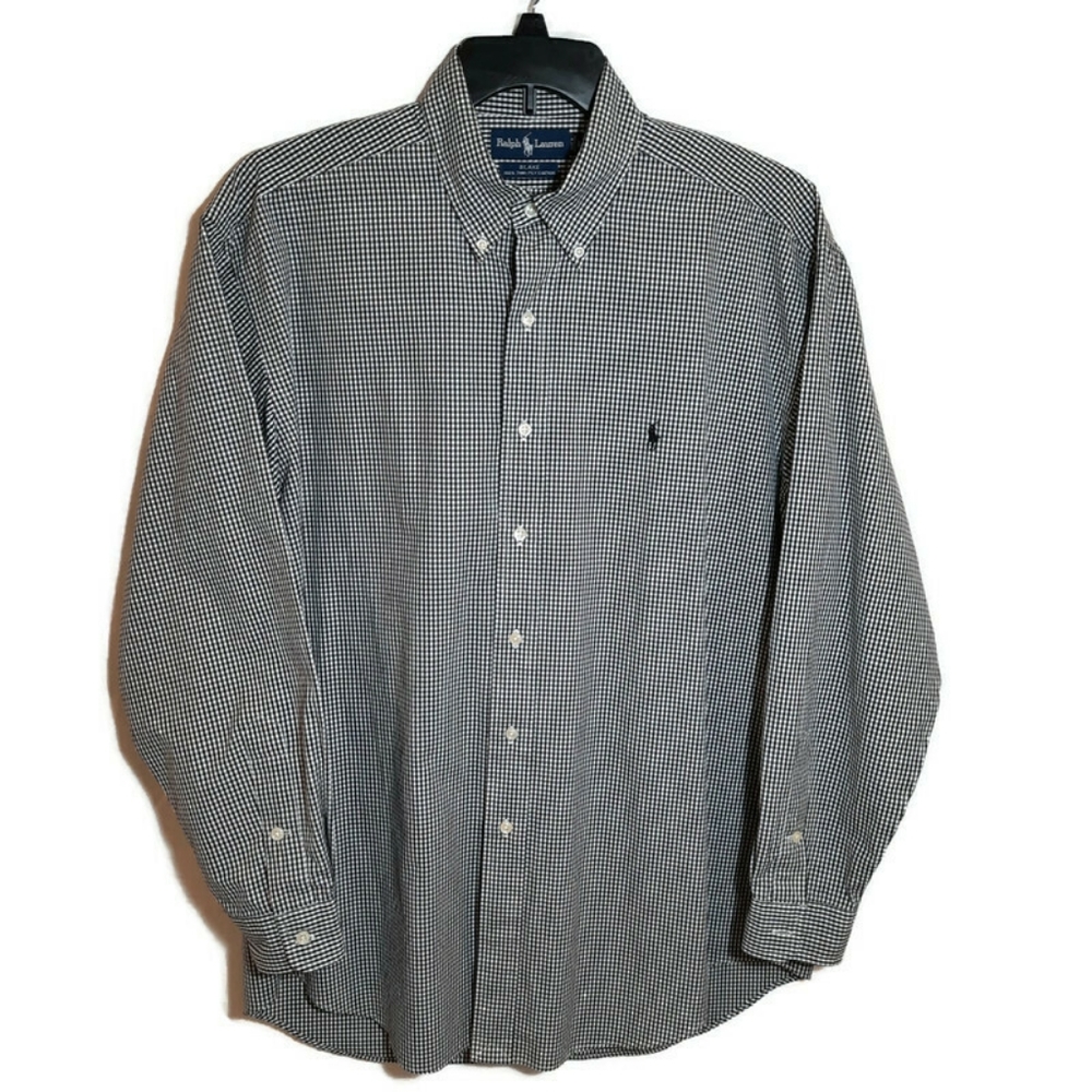 Ralph Lauren Mens Gingham Black Long Sleeve Button Down Shirt Size L